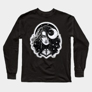 Black and White Astrology Witch Long Sleeve T-Shirt